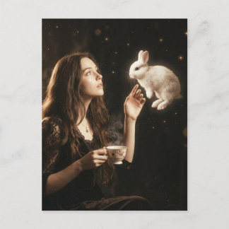 Carte Postale Fantasy Art Surreal Tea With White Rabbit 