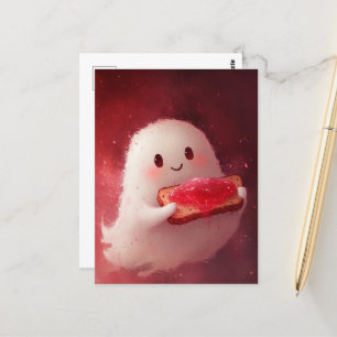 Carte Postale Fantôme adorable avec pain grillé et confiture