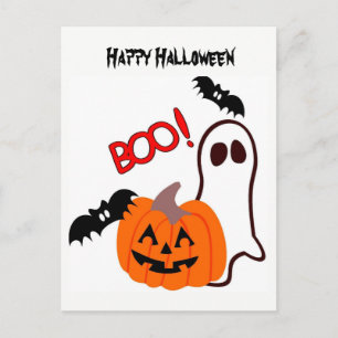 Carte Postale Fantôme d'Halloween avec citrouille