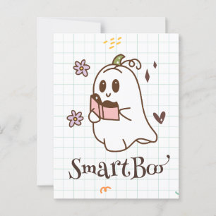 Carte Postale fantôme kawaii lire un livre, mignon halloween éff