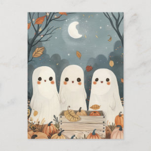 Carte Postale Fantômes mignons avec récolte Citrouille Halloween