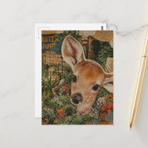 Carte Postale Faon dans le collage de jardin