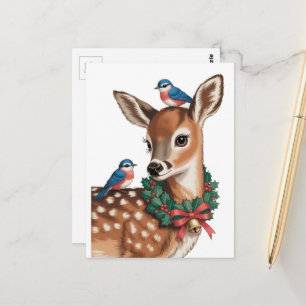 Carte Postale Faon de Noël Rétro Adorable