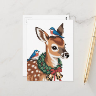 Carte Postale Faon de Noël Rétro Adorable