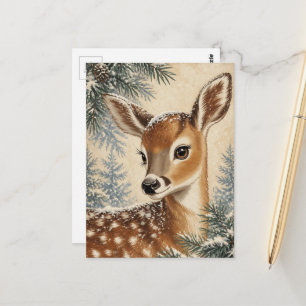 Carte Postale Faon hivernal adorable