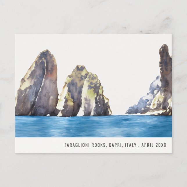 Carte Postale Faraglioni Rocks Capri Italie Aquarelle Voyage (Devant)