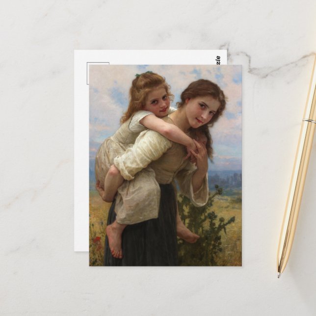 Carte Postale Fardeau agréable par William Adolphe Bouguereau (Devant/Arrière en situation)