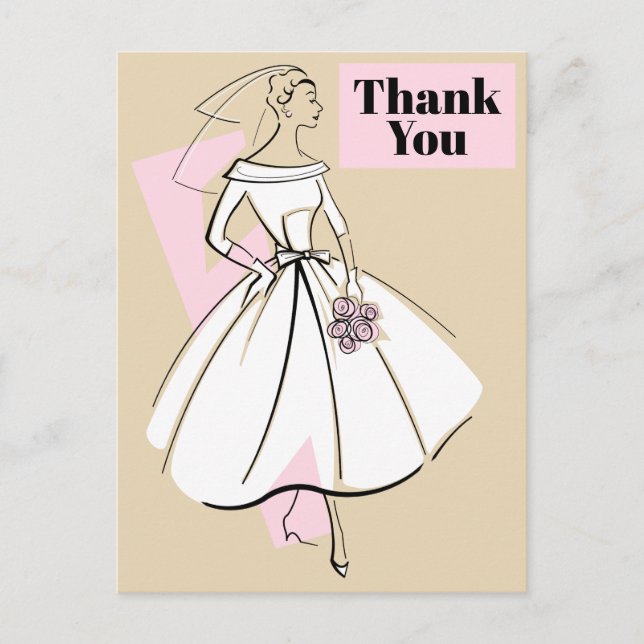 Carte Postale Fashion Bride Merci neutre beige (Devant)