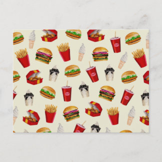 Carte Postale Fast Food Burgers, Fries, Sundaes