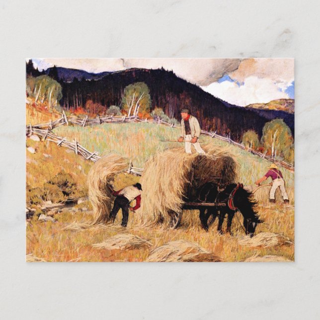 Carte Postale Fauche du foin, peinture populaire de Clarence Gag (Devant)