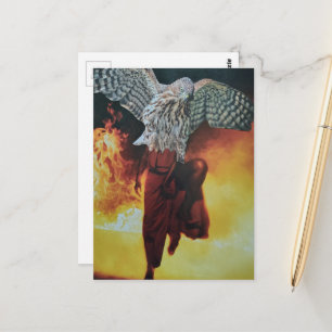 Carte Postale Faucon en robe rouge fantasy collage