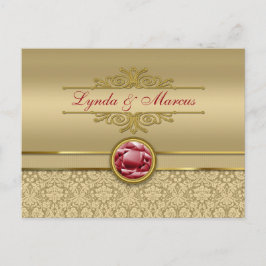 Carte Postale Faux Dark Ruby Red Gemstone Metallic Gold Damask