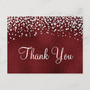 Carte Postale Faux Diamant Confetti Merci Rouge Foncé