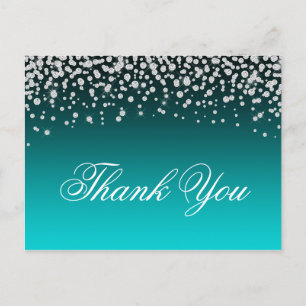 Carte Postale Faux Diamants Teal et Turquoise Ombre Merci