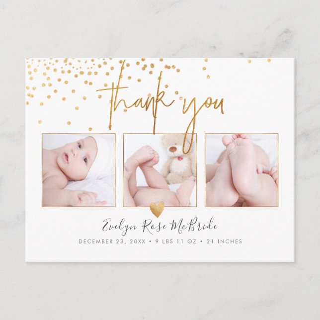 Carte Postale Faux Gold Confetti Chic Signature Script Merci (Devant)
