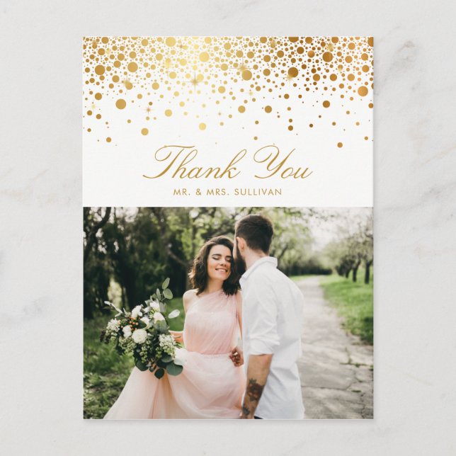 Carte Postale Faux Gold Foil Confetti Points Photo Merci II (Devant)