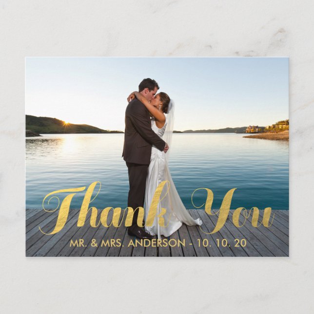 CARTE POSTALE FAUX GOLD FOIL MARIAGE PHOTO MERCI POSTCARD (Devant)
