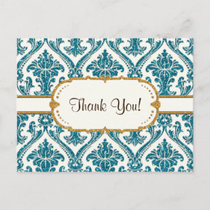 Carte Postale Faux Gold Parties scintillant Damask Floral Patal 