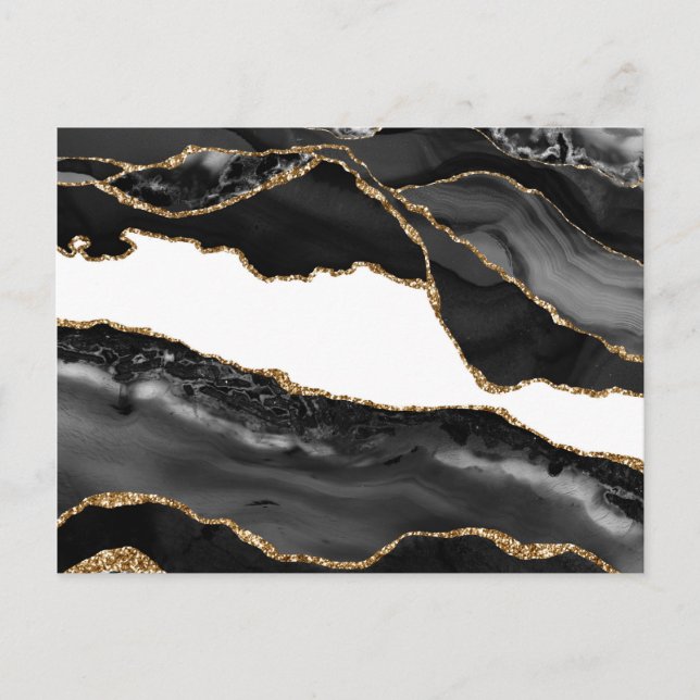 Carte Postale Faux Marbré Agate Noir Stylish Pierre Or Luxe (Devant)