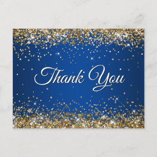 Carte Postale Faux Pailleté Or Paillettes Bleu Profond Merci