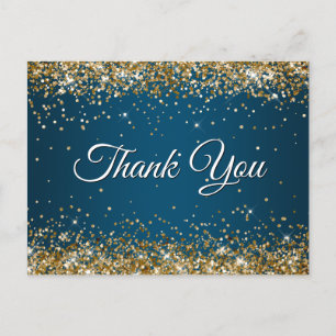 Carte Postale Faux Pailleté Or Paillettes Océan Bleu Merci