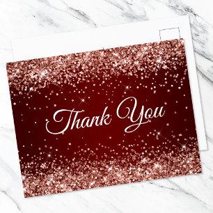Carte Postale Faux Rose Gold Pailleté Burgundy Merci Pailleté