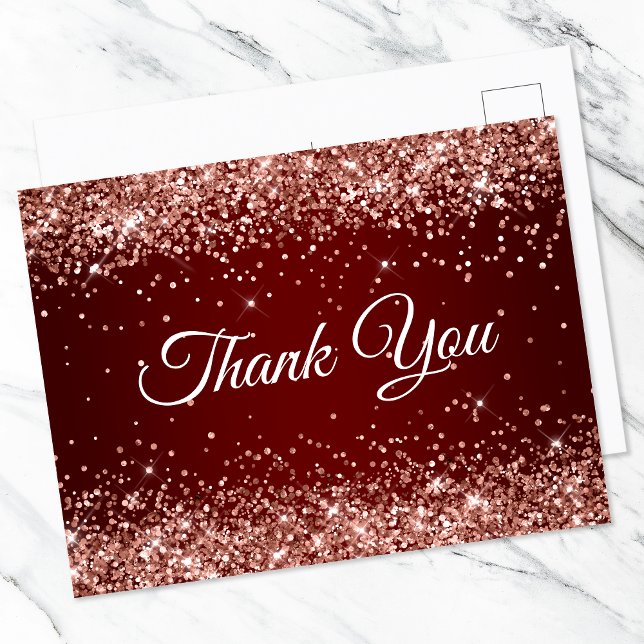 Carte Postale Faux Rose Gold Pailleté Burgundy Merci Pailleté (Créateur téléchargé)