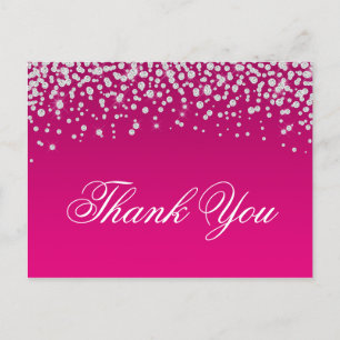 Carte Postale Faux Sparkly Diamonds Hot Rose Ombre Merci