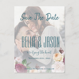 Carte Postale Faux Vellum Floral Photo Wedding Enregistrer la da