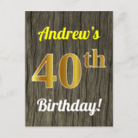 Faux Wood, Faux Gold 40th Birthday & Custom Name
