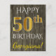 Carte Postale Faux Wood, Faux Gold 50e anniversaire + Nom person (Devant)