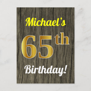 Carte Postale Faux Wood, Faux Gold 65th Birthday & Custom Name