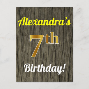 Carte Postale Faux Wood, Faux Gold 7e anniversaire & Custom Name