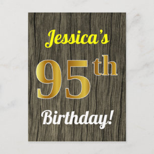 Carte Postale Faux Wood, Faux Gold 95th Birthday & Custom Name