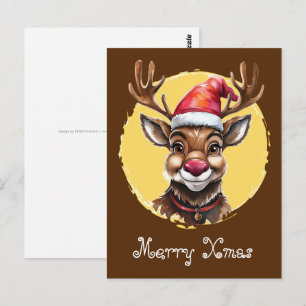 Carte Postale Favoris de Noël animal amusant - Rindeer 1