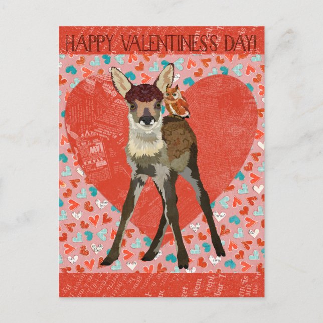 Carte Postale FAWN & OWL VALENTINE (Devant)