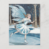 Fée adorable du patin à glace bleu blanc hiver