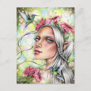 Carte Postale Fée aux colibris