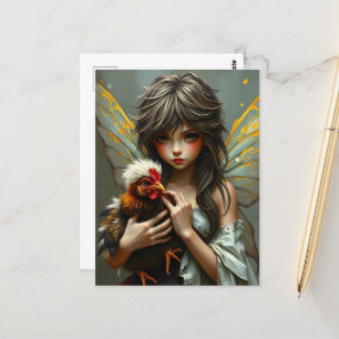 Carte Postale Fée avec un poulet