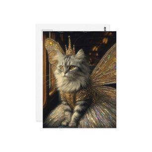 Carte Postale Fée chat dans le train