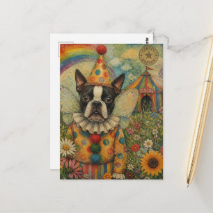 Carte Postale Fée Clown Terrier de Boston Cirque Coloré
