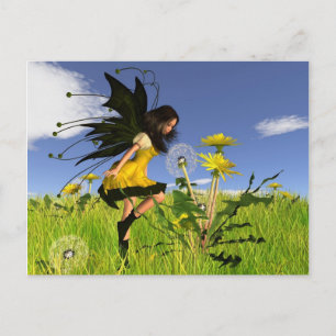 Carte Postale Fée Dandelion avec Arrière - plan Springtime