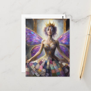 Carte Postale Fée dans une robe courbée Pose au miroir