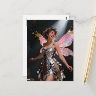 Carte Postale Fée dans une robe en cravates recyclées