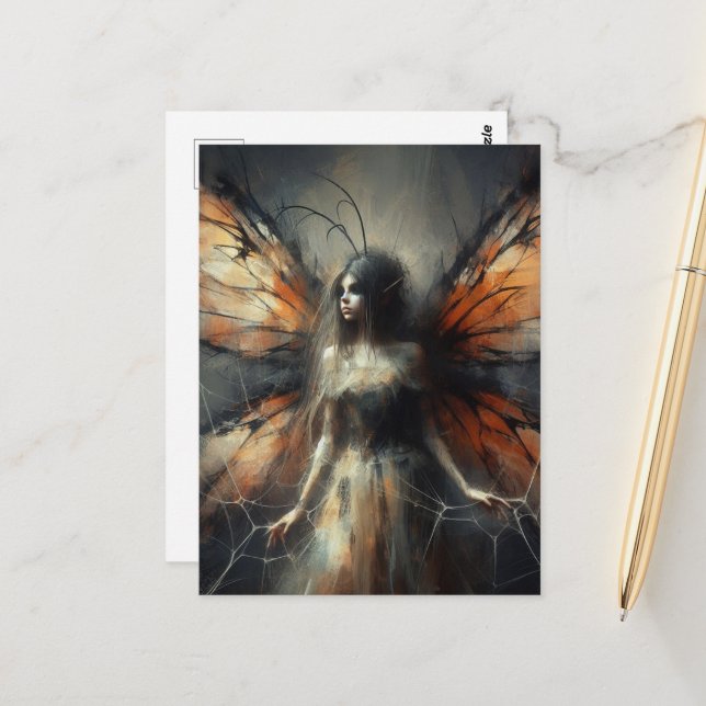 Carte Postale Fée dans une toile d'araignée (Devant/Arrière en situation)