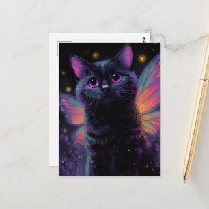Carte Postale Fée de chat noir et violet adorable