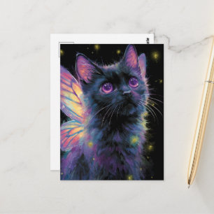 Carte Postale Fée de chat noir et violet adorable