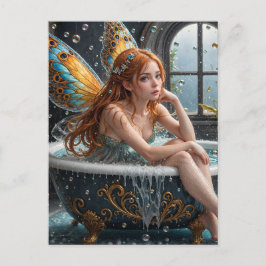 Carte Postale Fée de cheveux rouges dans un bain de bulles