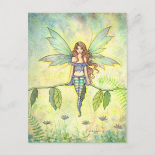 Carte Postale Fée de jardin vert Fantaisie Art