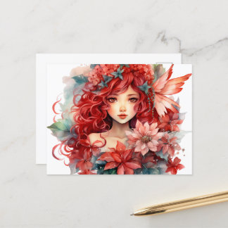Carte Postale Fée de la Fleur de Poinsettia Fille